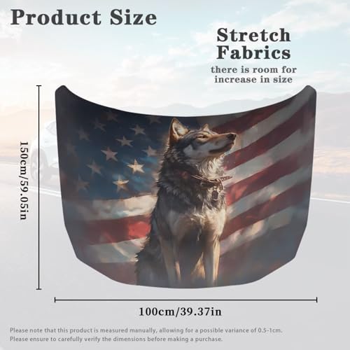Image of American Flag Wolf Car Hood Cover All Weather Automotive Exterior Accessories Universal Fit Hood Covers for Cars, Trucks, SUV, or Van Full Coverage with Elastic Band