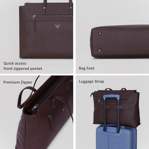 Image of Premium Women's Laptop Tote Bag | Handcrafted Leatherette Shoulder Handbag | 2 Pocket Stylish Office & Casual Carry Bag