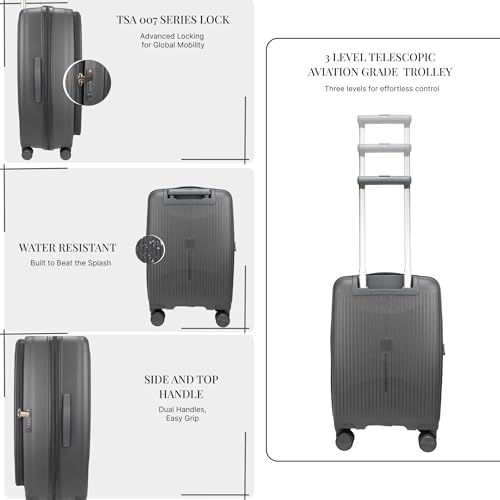 Image of F Gear Myton Dark Grey Small Cabin Front Opening Hard Luggage | Lightweight Expandable Carry-On Suitcase with 360 Spinner 8-Wheels, Built-in TSA Lock, Anti-Theft Zipper & 3-Level Telescopic Trolley
