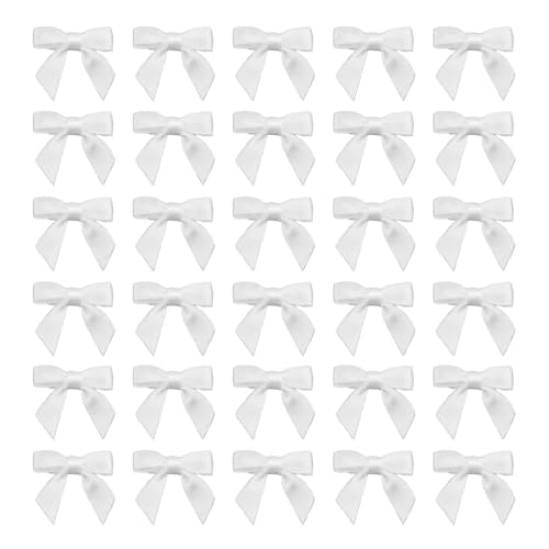 Image of 50pcs Boutique 1.5 inch White Satin Ribbon Mini Bows for Craft Sewing Scrapbooking Wedding and Gift Wrapping
