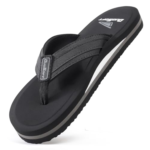 Image of Duosoft Men's Slipper Flip Flops, Black, Anti-Skid Rubber Sole, Superior Shock Absorption, Strong Arch Support, Super Soft