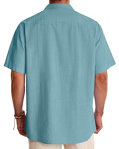 Image of Alimens & Gentle Mens Linen Shirts Cotton Hawaiian Shirts Short Sleeve Button Down Shirts Casual Summer Beach Tops