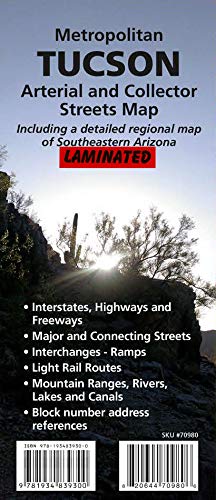 Gloss Laminated Metropolitan Tucson Arterial and Collector Streets Map Including a Detailed Regional Map of Southeastern Arizona