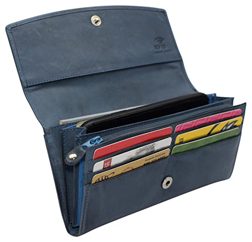 Leather Flap Clutch RFID Wallets For Women - Big Womens Wallet Accordion Purse Organizer Zip Coin Pouch For Women Gift (Blue)2