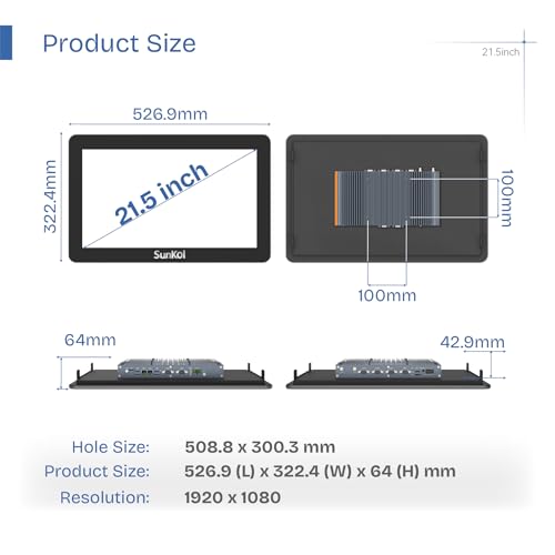 Image of 21.5 inch Fanless Industrial Panel PC,16:9 Embedded 10 Point Touch PC,Windows 11 IP65 All-in-One Computer,Auto Power-on,for Factory,Automation,Kiosk,Business (I3-1215U, 16G RAM 256G SSD)