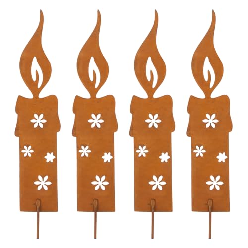 Joxessaien 4 Stück Kerzenflamme Rost, Metallstecker Garten,...