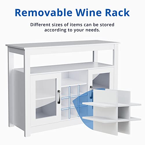Cozy Castle Wine Liquor Bar Buffet Cabinet, Buffet Sideboard, Freestanding Buffet Storage Cabinet With Removable Wine Rack For Kitchen, Living Room, Dining Room, White #TOP4
