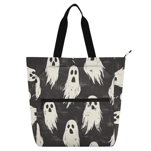 Decorative Cute Book Tote Bag for Kids Adults, Halloween Black Cute Sturdy Reusable Grocery Beach Bag with Zipper for School Work Travel Rainbow bolsa para llevar libros
