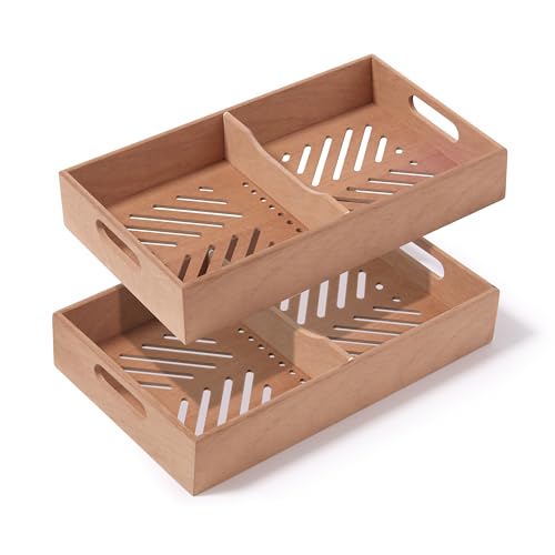 Woodronic 2pcs Spanish Cedar Cigar Tray with Adjustable Divider Open Cedar Cigar Trays with Scent for Cigars Aging Storage Organizer Cedar Cigar Tray for Large Cigar Humidor Gift for Cigar Lovers