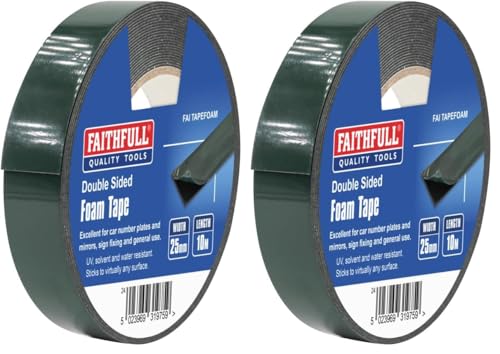 Image of Faithfull Double-Sided Foam Tape Black 25mm x 10m (Pack of 2)