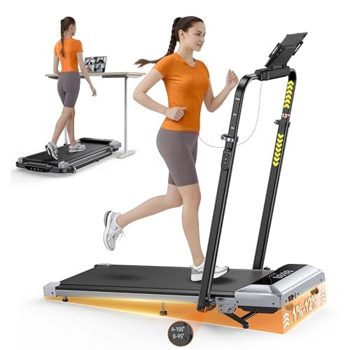 Walking Pad Treadmill with 12% Incline, 6 in 1 Folding Treadmill with Adjustable Handle Bar for Home/Office, Under Desk Treadmills Portable Walking Pad with App, Remote Control & LED Display
