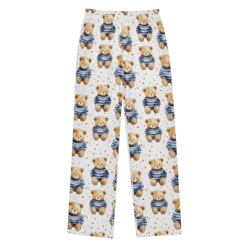 Pajama Pants Bears White Tile Pattern PJ Bottoms Sleepwear Lounge Sleep Pant with Pockets