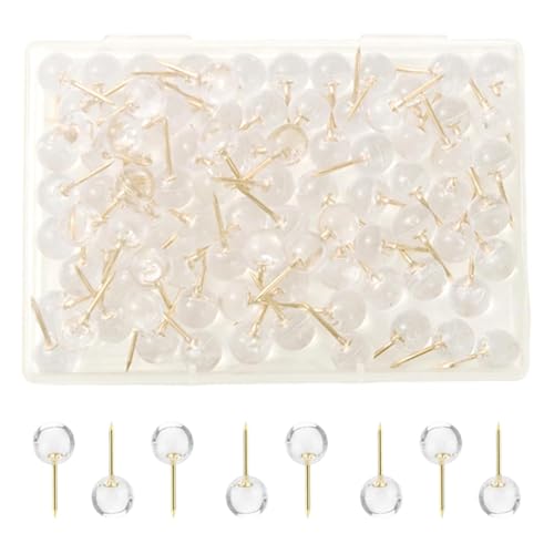 Image of Livawnd 100 Pcs Clear Push Pins with Storage Box - Transparent Drawing Pins Thumb Tacks for Pinboard, Cork Board, Notice Board, School & Office Use