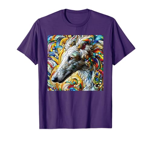 Borzoi on stained glass, digital drawing T-Shirt