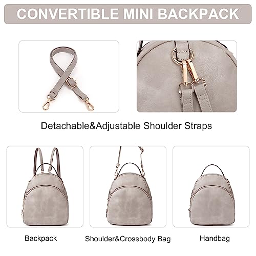 Image of CLUCI Small Backpack Purse for Women Mini Cute Backpack Leather Convertible Fashion Travel Girls Shoulder Bag, Grey