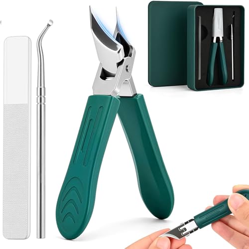 Image of TecoKart Nail Cutter Set - 3Pcs Sharp Stainless Steel Nail Clipper & Trimmer Kit for Adults, Professional Manicure Set for Men & Women, Portable Nail Cutter with Storage Box (Green)