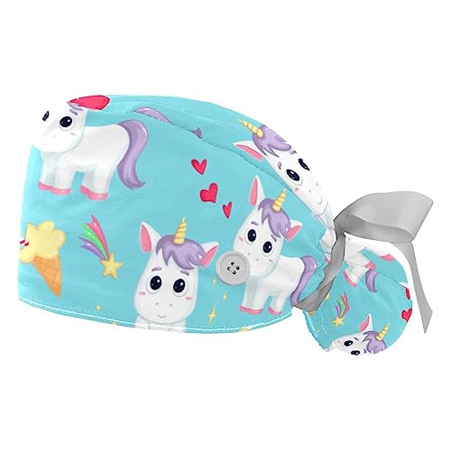 2 berretti bouffant motif licorne cappellini da lavoro regolabili