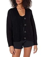 The Drop Women's Brigitte Chunky Button Front Pocket Ribbed Cardigan, Black, XXS