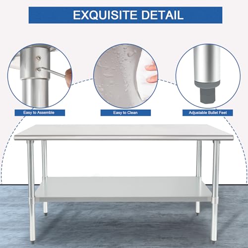 Image of HARDURA Stainless Steel Table with Undershelf and Galvanized Legs NSF Heavy Duty Commercial Prep Work Table for Restaurant Kitchen Home and Hotel