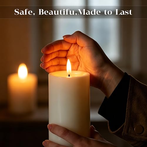 Image of JOIONE Outdoor Waterproof Flameless Pillar Candle with Remote 4 Pack Ivory
