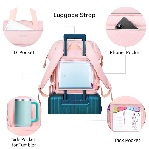 Leudes Knitting Bag Backpack, Yarn Storage Organizer Large Crochet Bag Tote Christmas Gift Yarn Holder Case for Carrying Projects, Knitting Needles (Upgraded Pink) - Thumbnail 5