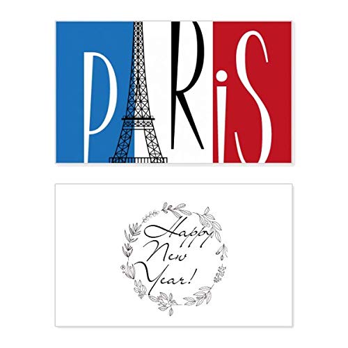 Tarjeta de Año Nuevo de París con diseño de la Torre Eiffel y la bandera de Francia