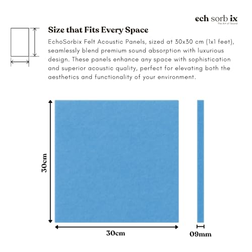 Image of MMT Acoustix Premium Felt Acoustic Panels for Offices, Bedrooms & Studios | Sustainable PET Felt Panels for Echo Reduction & Sound Absorption | 1x1 Ft, 9mm Thick | Arctic Blue- Pack of 16
