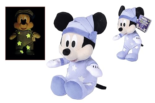 Simba 6315870349 - Disney Gute Nacht Mickey Maus, 25cm Glow in The Dark Plüsch, Micky Mouse, Babyspielzeug, Kuscheltier, Trösterchen, ab den ersten Lebensmonaten geeignet