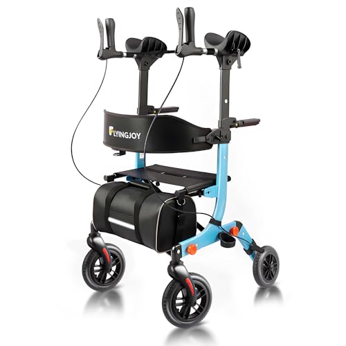 Lightweight Upright Rollator Walker All-Terrain Foldable with seat and Adjustable Height backrest