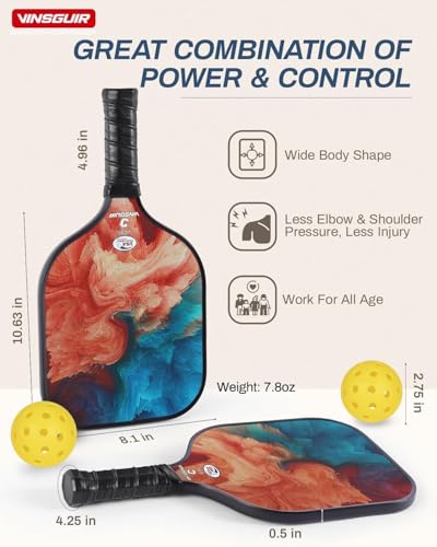 Image of Pickleball Paddles Set of 2 or 4, USAPA Approved Pickleball Paddles Set with 4 Pickle Balls and Carry Bag, Fiberglass Rackets 2 Pack Gifts for Beginners&Pros (Orange)
