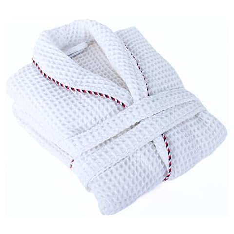PÜSKÜL - Women's Cotton Waffle Weave Spa Hotel Bath Robe Cozy Full Length - Ultra Soft Turkish Cotton Comfortable Kimono Robe Unisex (US, Alpha, One Size, Regular, Regular, XXL/Plus Size, White) Cover