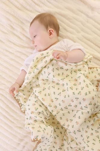Image of Baby Swaddel Blanket Cotton Muslin Thick Bath Towel Dotted Backing Double Layer Receiving Blanket 40 inchx40 inch (Little Pink Flower)