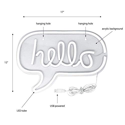 Large Hello Neon Sign, Led Hello Neon Light USB Powered Night Light as Wall Decor for Kids Room, Living Room, Office Room, Bar, Restaurant, Christmas, Festival, Party (Hello)