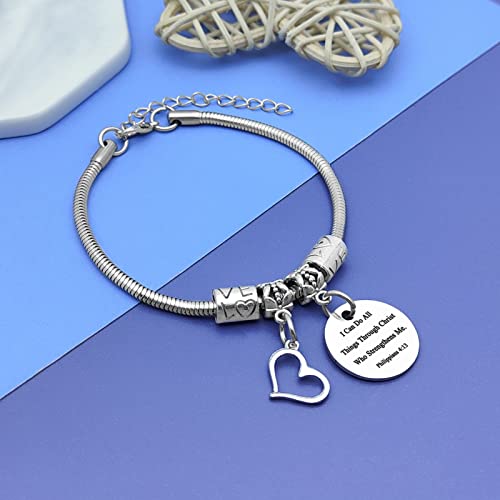 Image of DlaeKua Inspirational Scripture Bible Verse Bracelet for Women Men Philippians 4:13 Christian Religious Gifts Christmas Gift Motivation Gifts Prayer Christian Gifts jewelry faith Bracelet Gift