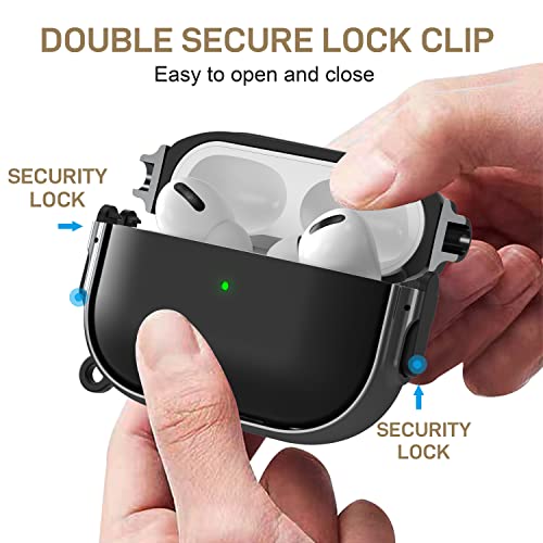 Image of Maxjoy for AirPods Pro 2nd /1st Generation Case with Lock, Cute AirPods Pro 2 Case Lock Protective Hard AirPod Pro Cover for Women Men with Keychain for Airpod Pro (2023 /2022 /2019), Black /Grey