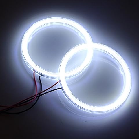 Qasim 2 Pcs White 80MM Car Angel Eyes Halo Rings COB Light Circle Ring Headlight Lamp with Plastic Cover 12V 24V Cover