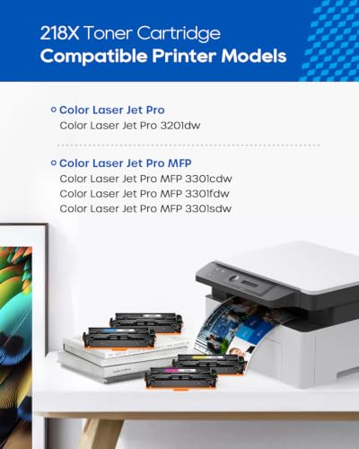 Image of 218X Toner Cartridges 4 Pack High Yield for HP W2180X 218A 3301fdw 3201dw | with Chip, Compatible for HP 218X 218A Work for HP Color Laserjet Pro 3201dw MFP 3301 Series 3301sdw 3301cdw (BK /C /M /Y)