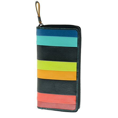 Visconti STR5 Women's Secure RFID Blocking Large Leather Bifold Zip-Around Clutch Wallet Purse - Black Multi3