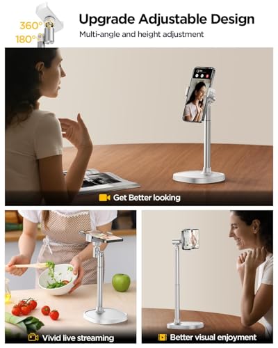 Image of DIMONCOAT Adjustable Aluminum Alloy Cell Phone Stand - White, Universal Compatibility with 4-7 inch Devices, 180 Flip & 360 Rotation