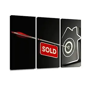 YKing1 Real Estate Sold Concept, efficient Sale Strategy Black and Reds Wall Art Painting Pictures Print On Canvas Stretched & Framed Artworks Modern Hanging Posters Home Decor 3PANEL