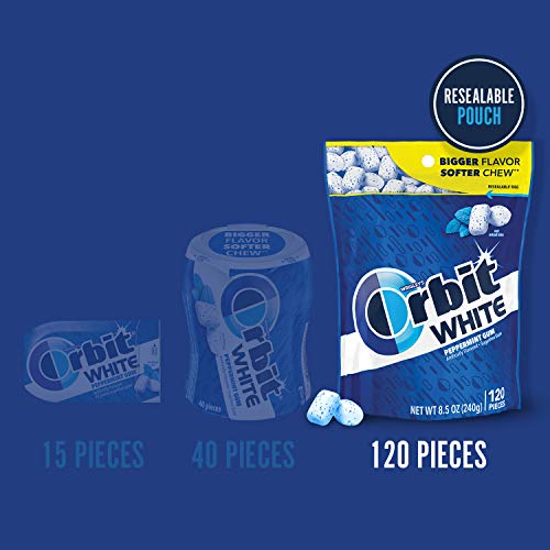 ORBIT WHITE Peppermint Gum - Sugar-Free Chewing Gum, Resealable Bag 120 Pieces, 8 Pack - image 5