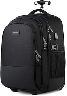 Backpack with Wheels, Large Rolling Backpack for Men Women, Water Resistant Business Travel Carry on Wheeled Backpack Bag, Durable Roller College School Computer Bookbag Fits 15.6 Inch Laptop, Black