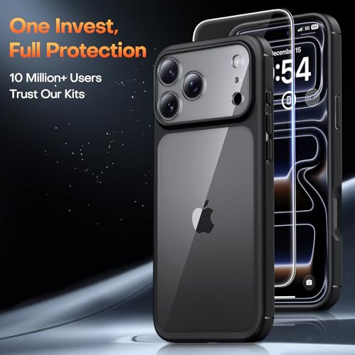 Image of TAURI for iPhone 17 Pro Max Case, with Screen Protector, Black | Full Camera Protection, Anti-Yellowing Military-Grade Protection Shockproof Slim Phone Case for iPhone 17 ProMax