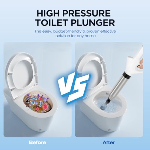 Image of High Pressure Toilet Plunger - Stainless Steel Air Drain Blaster with Visual Barometer - Powerful Clog Remover for Toilets, Bathrooms, Floor Drains, Kitchen Pipes