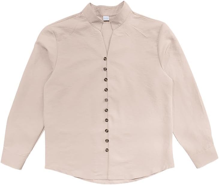 Men's Retro Casual Shirt - Long Sleeve Button Down Stand Collar Loose Fit Plain Shirt for Vacation Wear - Image 3