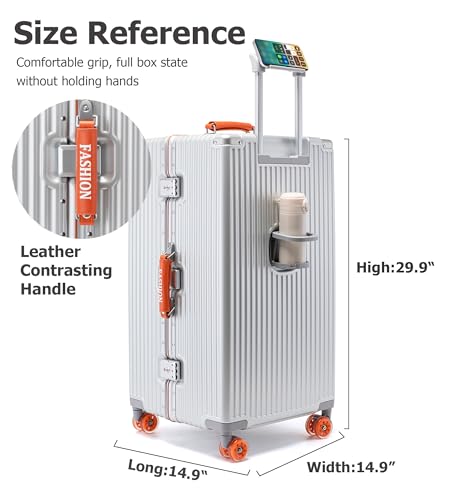 Image of feilario Super Large Aluminum Frame Checked Luggage, Removable Wheels | Zipperless access, PC shell, TSA lock, cup /phone holder and 126L capacity suit dorm moves, moving and long trips