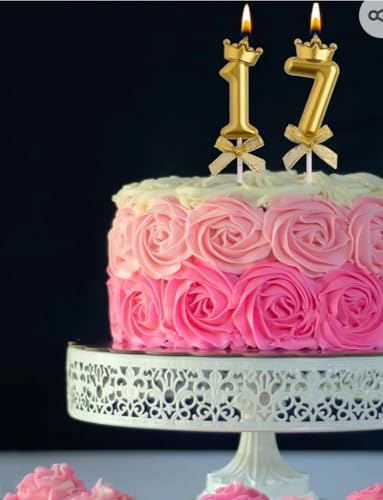 Image of Number 17 or 71 Candle with Crown for Birthday, Wedding, Valentines Day Celebration, Bridal Shower, Bachelorette Cake Topper for Decoration, 1 pc, Gold
