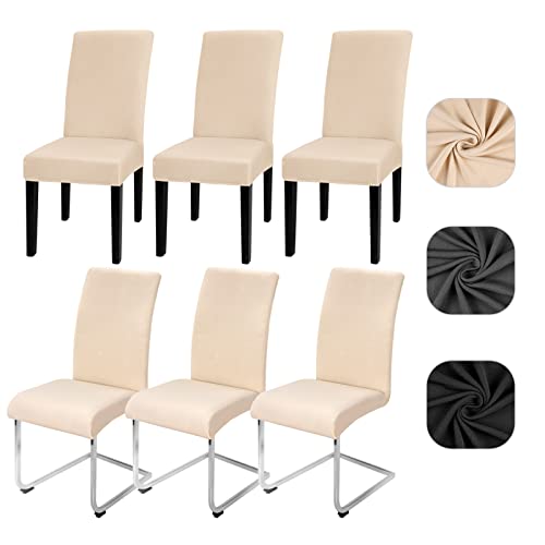Yugarlibi Dining Chair Slipcovers Set of 6 Stretch Chair Covers Swing Chair Elastic Removable Dining Room Chair Covers Reusable Washable Chair Protector for Hotel Banquet Ceremony (Beige