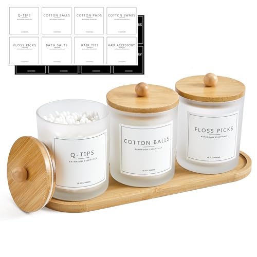 3 Pack Qtip Holder Bathroom Set with Tray,13.5oz Cotton Round
