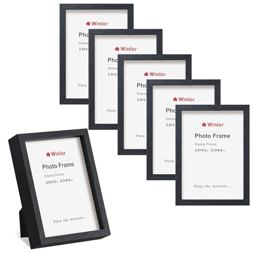 Winlor Mini Picture Frames, 6 Pack, 2.5x3.5 inch Small Photo Frames, Multi-Display Options for Desk, Shelf, Wall Mount – Perfect for Baby Photos, Polaroids, and Gifts, Black